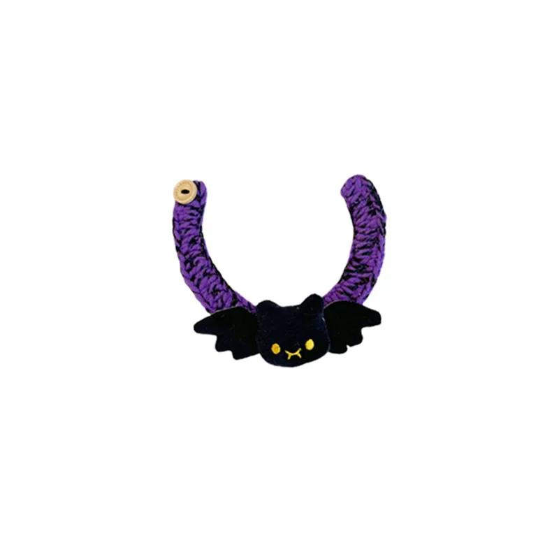 

Cat Collar Handmade Crochet Fish Bat Pendant Purple Knitted Scarf for Dogs Halloween S чёрный