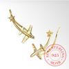 925 Sterling Silver Airplane Star Stud Earrings for Women 2025 Fashion Charm Wedding Engagement Party Jewelry