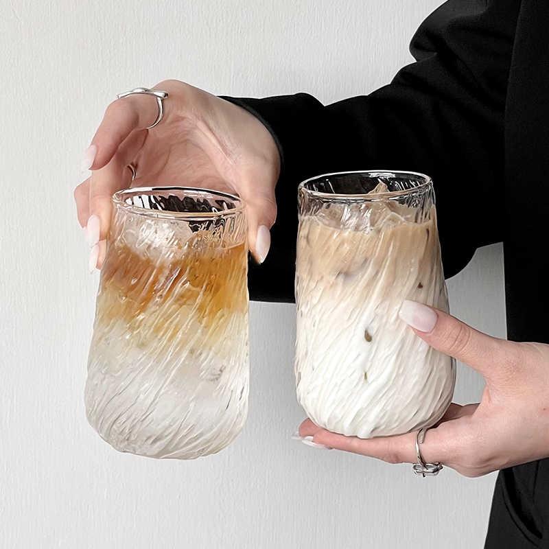 Stripe Coffee Glass Cup Ice Coffee Mug Transparent Glass Tea Cup Drinkware Juice Milk Mocha Cups Kitchen Supplies