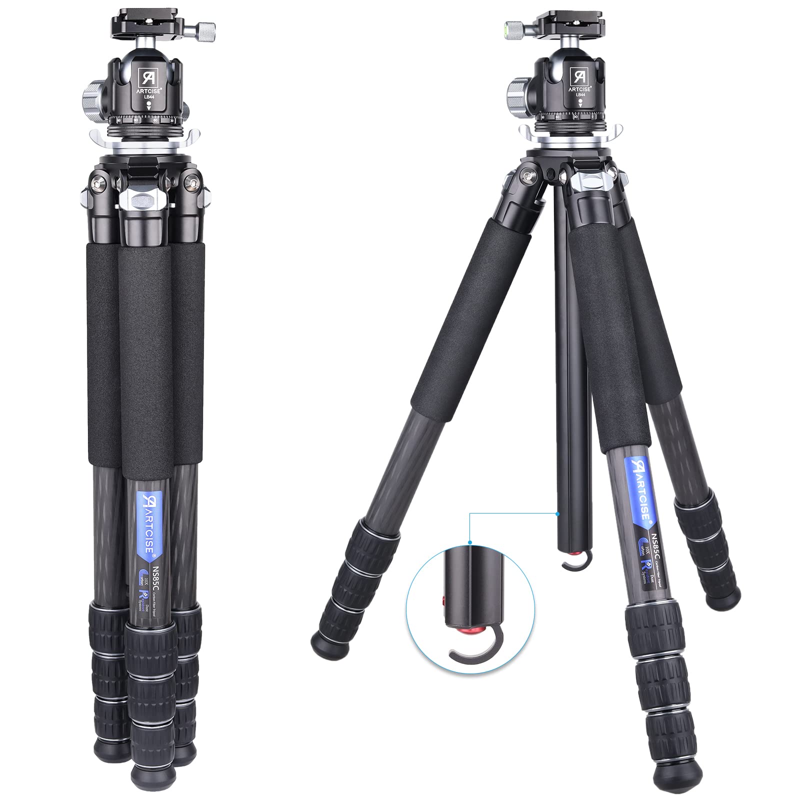 

ARTCISE Carbon Fiber 1770mm 2024 32mm Pipe Nut Locking Carbon Fiber Maximum Load Capacity of Lightweight Travel Photography Leg Adjustable Extendable чёрный