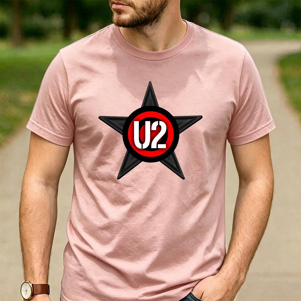 Vintage U2 Star Logo Graphic T Shirt Unisex Cotton Short Sleeve Rock Band Music Fans Casual Tee Festival Merch