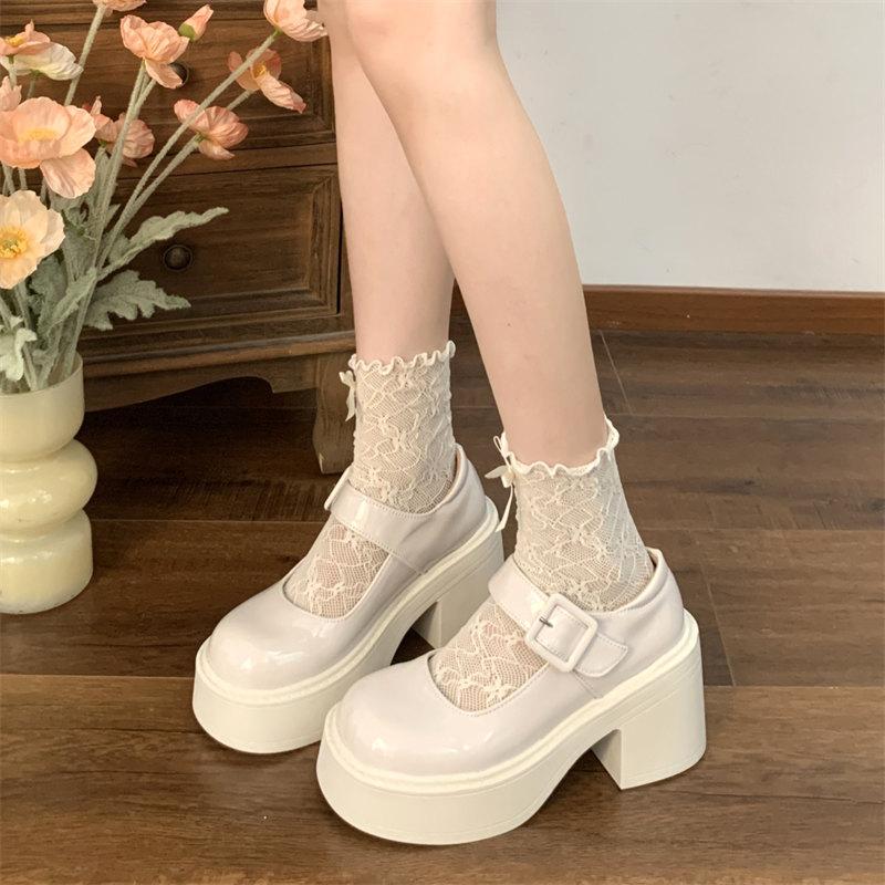 Fashion Beige Lolita Shoes Ladies Sweet Academy Style Mary Jane Shoes JK uniform shoes Female Round Toe Med Thick Heels Single Shoes