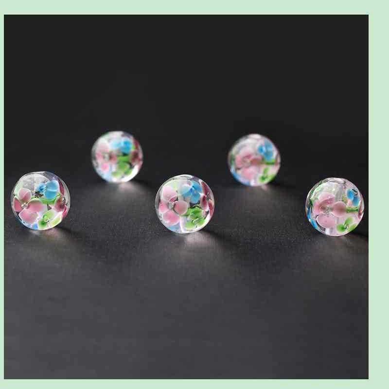 Murano Handmade Women's Jewelry Beads Wholesale Making Diy Beads Flower Transparent Round Glass Beads Lampwork