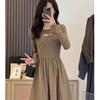 French Style Knit Spliced Long Dress With Hood For Elegant Autumn Women