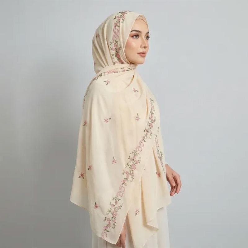 Small fresh embroidered chiffon long towel versatile high solid color elastic bag head shawl scarf