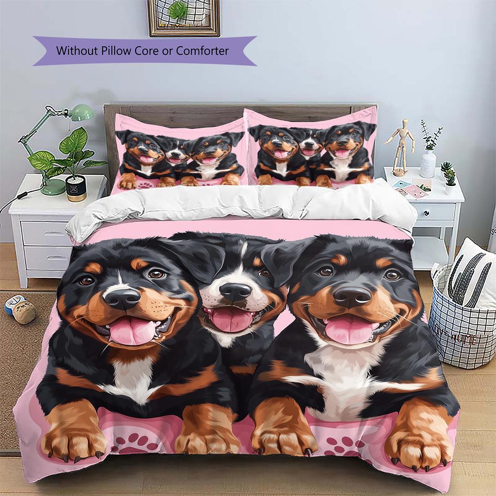 Pink Rottweiler Pattern Bedding Home Decoration Birthday Gift (1 * duvet cover + 2 * pillowcase, without core)