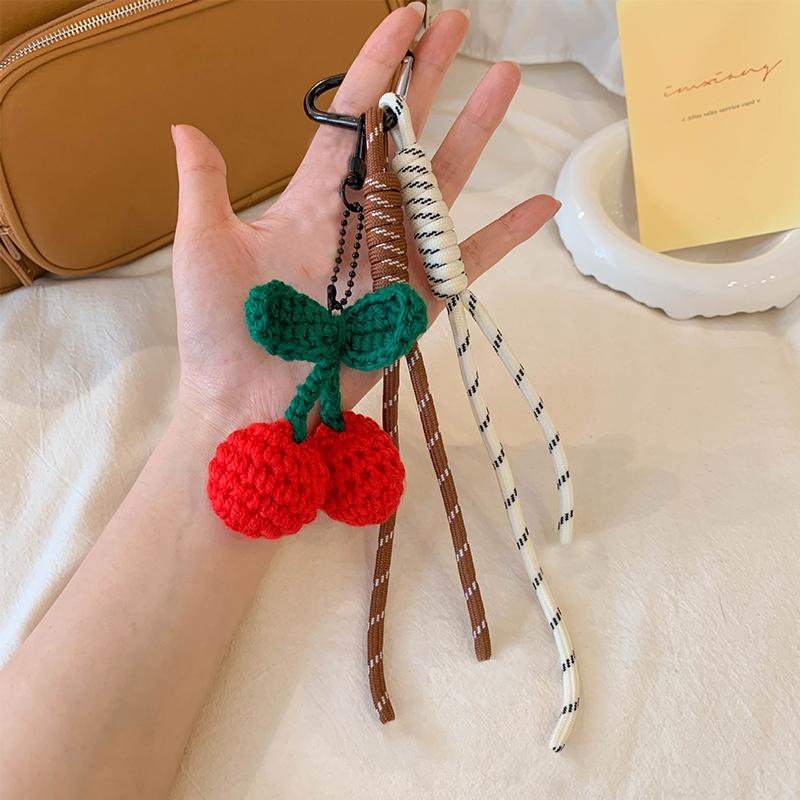 Yogodlns Cute Pumpkin Pendant Handwoven Mini Pumpkin Keychain Crochet Cherry Bag Pendant Bagpack Decor Charm Gift Ornament