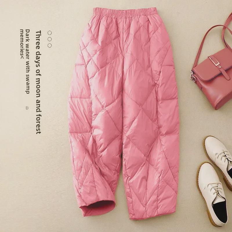 "Spring 2024 Women's Light High-Waist Cotton-Padded Pants - Small Size, Loose, Straight Fit"