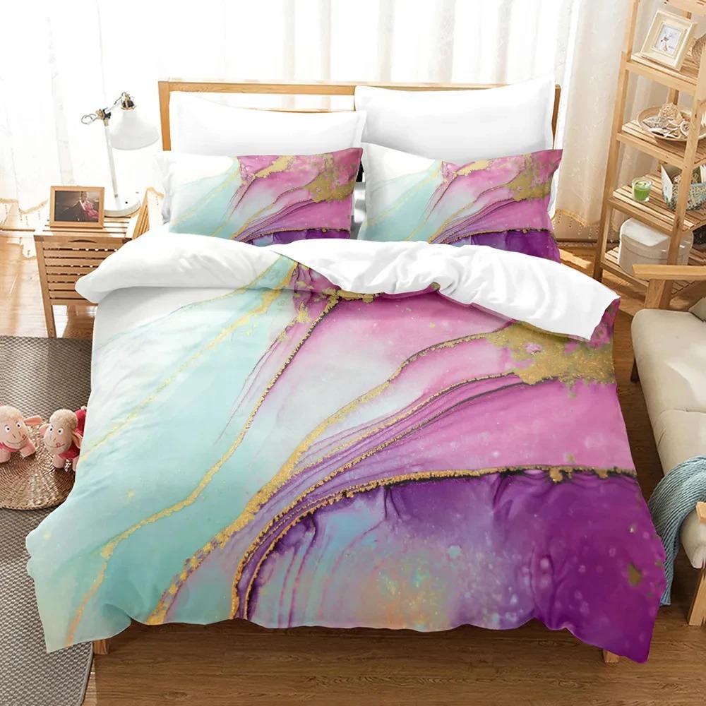 Marble Duvet Cover Set King/Queen Size White Gold Abstract Marble Texture Printed Bedding Set Abstract Polyester Quilt Cover