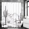 Line Art Desert Cactus Shower Curtain, Bathroom Decorative Shower Curtain, Waterproof Shower Curtain with Hooks