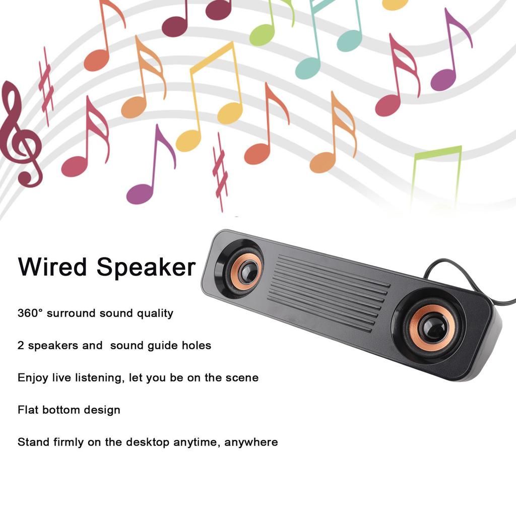 Wired Speaker HiFi Stereo Subwoofer USB Powered 3.5mm Plug Portable Desktop Long Speaker for TV Computer Long Speaker