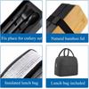 Black Double Layer Wood Grain Bento Box Microwave Safe Large Capacity Lunch Container with Thermal Bag