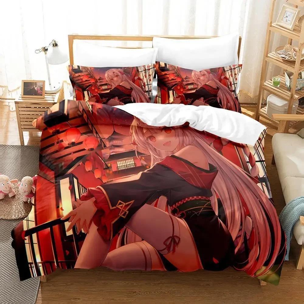 Kawaii Nakiri Ayame Bedding Set Single Twin Full Queen King Size Bed Set Adult Kid Bedroom Duvet cover Sets 3D Print Anime Bed