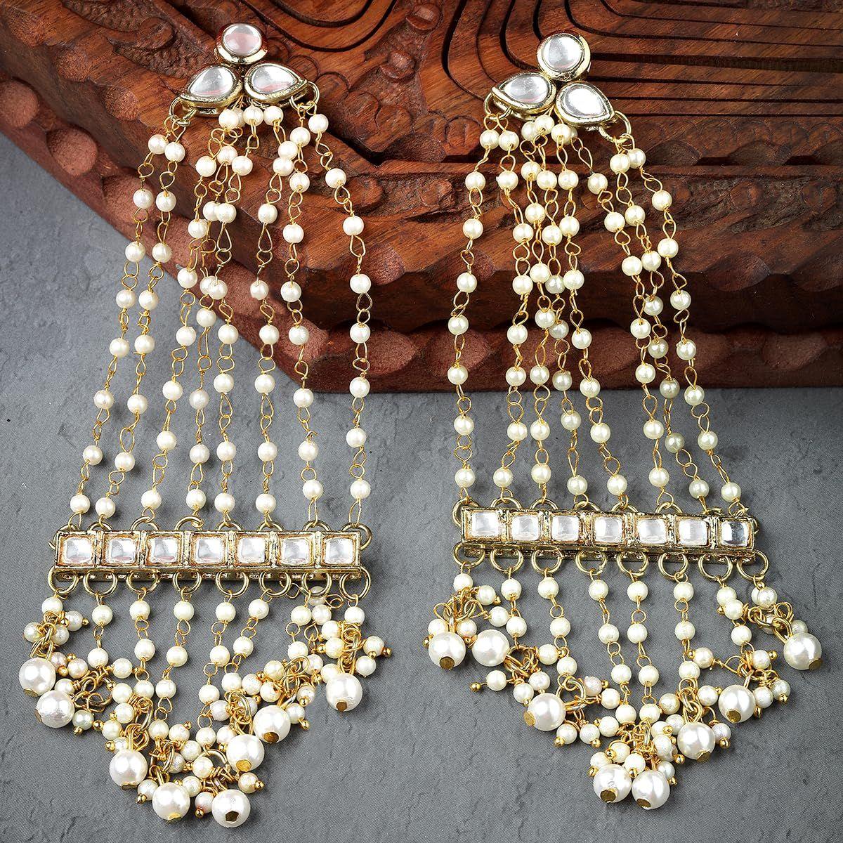 Жемчужная цепочка, серьги-подвески кундан для женщин