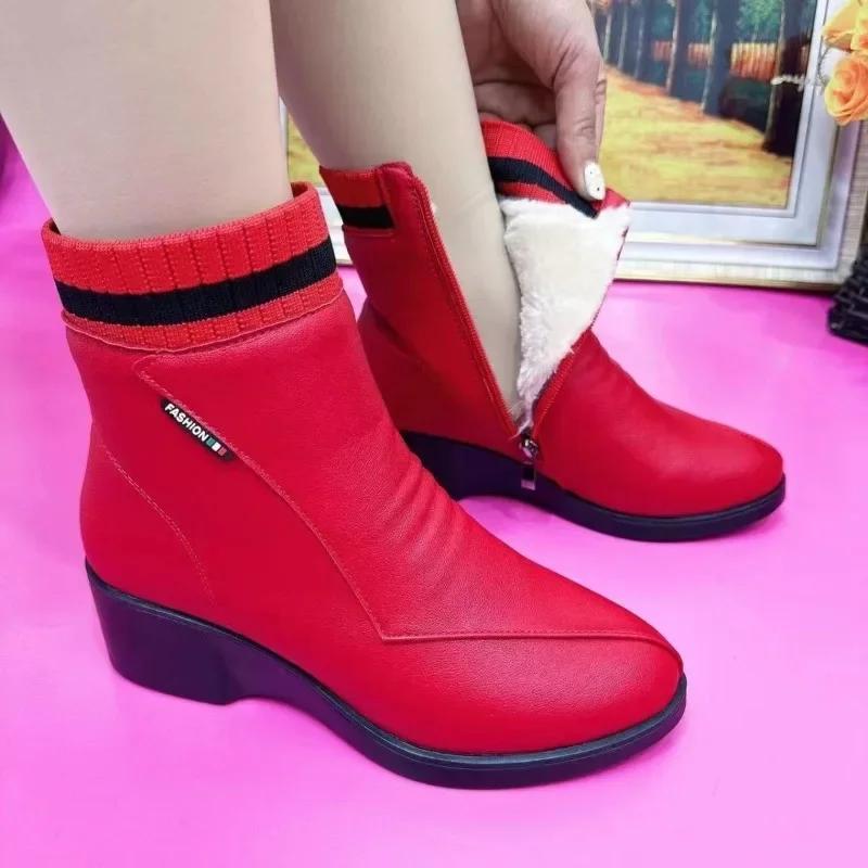 

Red Women s Short Boots 2024 Winter Warm Platform Boots High Quality Women Rome Shoes Anti-slip and Wear-resistant Modern Boots 41 червоний