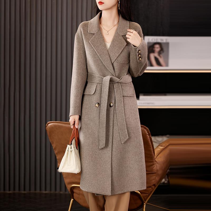 New Double-sided Wool Coat for Women with Squid and Glutinous, Medium-length Wool Coat for Simple and Versatile Waist-hugging Jacket