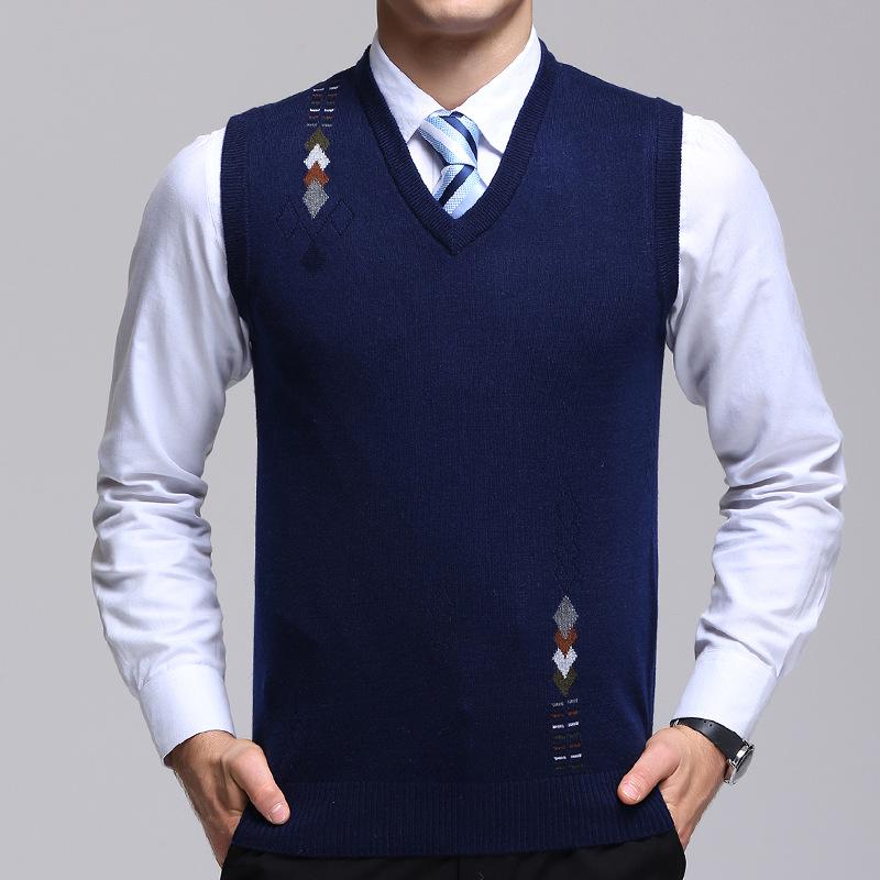 Knitted Men V-neck Waistcoat Knitwear 