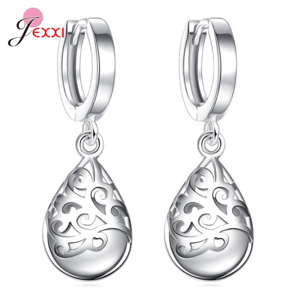 Original Real 925 Sterling Silver Jewelry Water Drop Opal Cat Stone Hollow Tear Design Earrings For Women Ladies