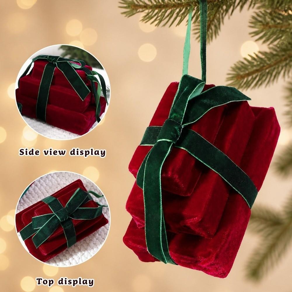 Velvet Gift Box Ornament Stacked Gift Box Shape Xmas Hanging Pendant Home Decor