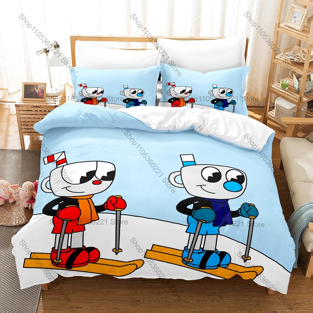 Fajny Klasyczny Run And Gun Cuphead Merch Zestaw Poszew na Kołdrę 1 Poszewka na Kołdrę + 2 Poszewki na Poduszki Miękka Mikrofibra