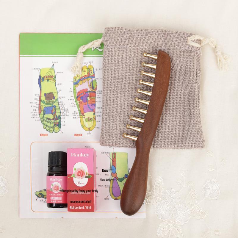 Saç Derisi Masajı ve Kıvırcık veya Uzun Saç Bakımı İçin Altın Sandal Ağacı Geniş Dişli Bakır Tarak, Unisex