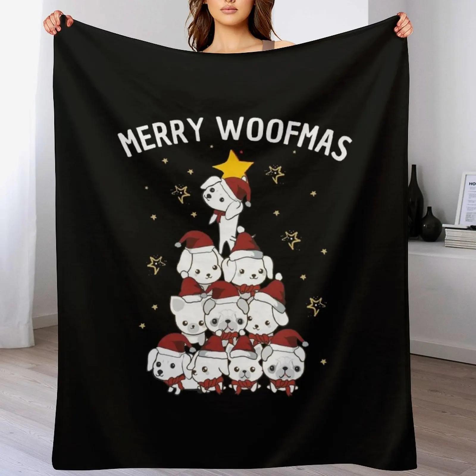 

New Merry Woofmas Dog Christmas tree with funny Santa puppies Throw Blanket Soft Warm Blanket Gift for Men Women Adults 102x76cm(40x30in)