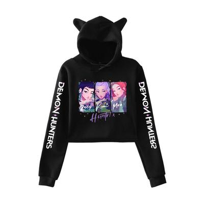 Sudadera con capucha KPop Cazadores de Demonios Moda Orejas de Gato Sudadera de Manga Larga con Capucha para Niñas Tops Cortos de Dibujos Animados Ropa de Mujer