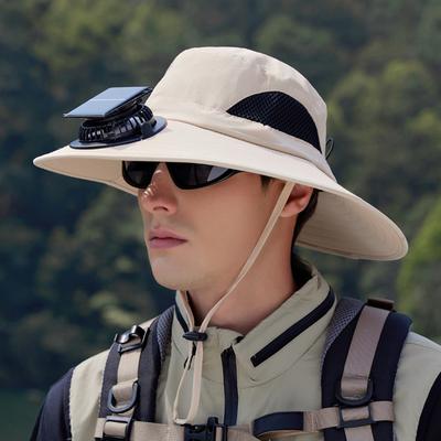 Outdoor Sun Hat With Fan Large Brim Windproof Strap Breathable Sun Hat Solar USB Charging Anti UV Sun Fishing Cap for Men Women