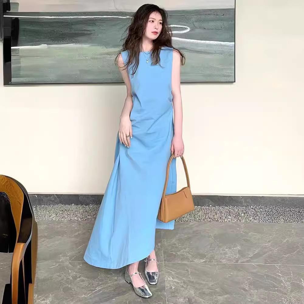 CO*S Women's Retro Irregular Sleeveless Long Skirt - 2025 Spring/Summer Slim Pleated Dress