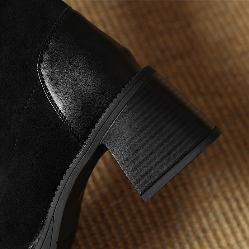 Damenstiefel mit hohen Absätzen Herbst und Winter klassisch vielseitig dickabsätzig Überknie-Stiefel in großen Größen mit elastischem Schaft