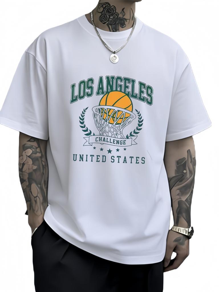 Los Angeles California Letter Print Men Retro TShirt Casual Cotton T Shirts Oversize Hip Hop Clothes Comfortable Short Sleeve