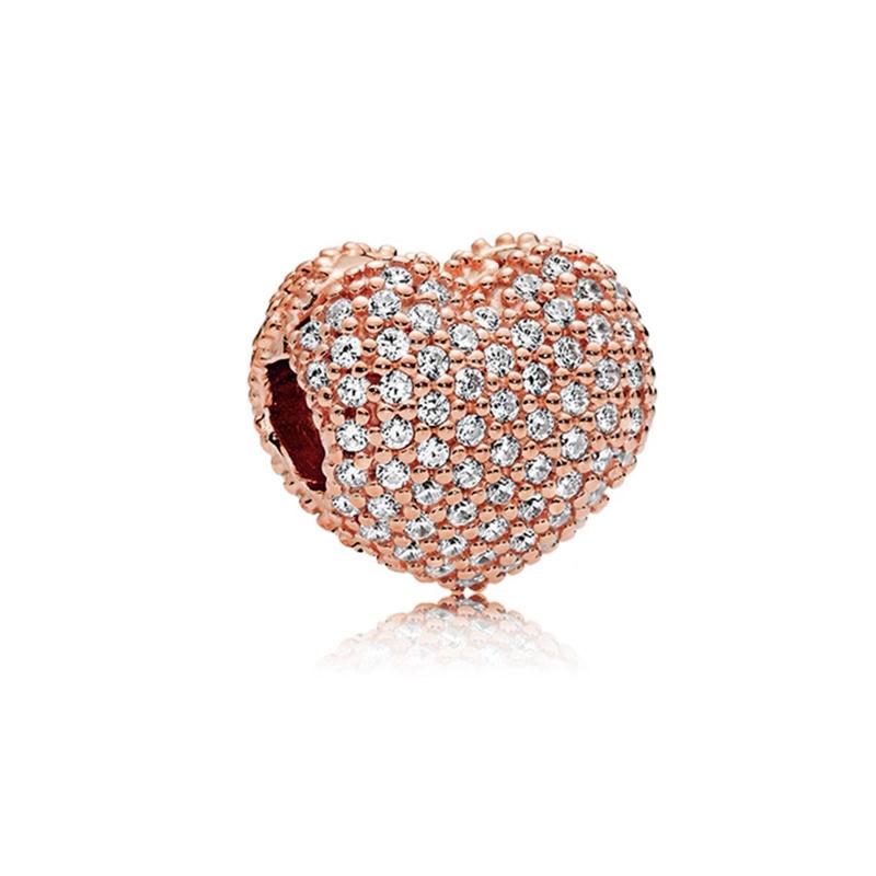 Brillante Europeo Bricolaje Serie Oro Rosa Chapado Flor BOO Colgante Clip Pata Corazón Cuenta Ajuste Pulsera Plata Joyería Regalos