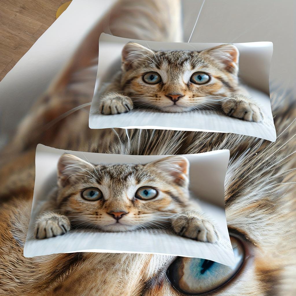 Comforter 2/3Pcs Cat Pattern Print Bedding Set Suitable For Boys' And Girls' Bedroom Use Machine Washable.