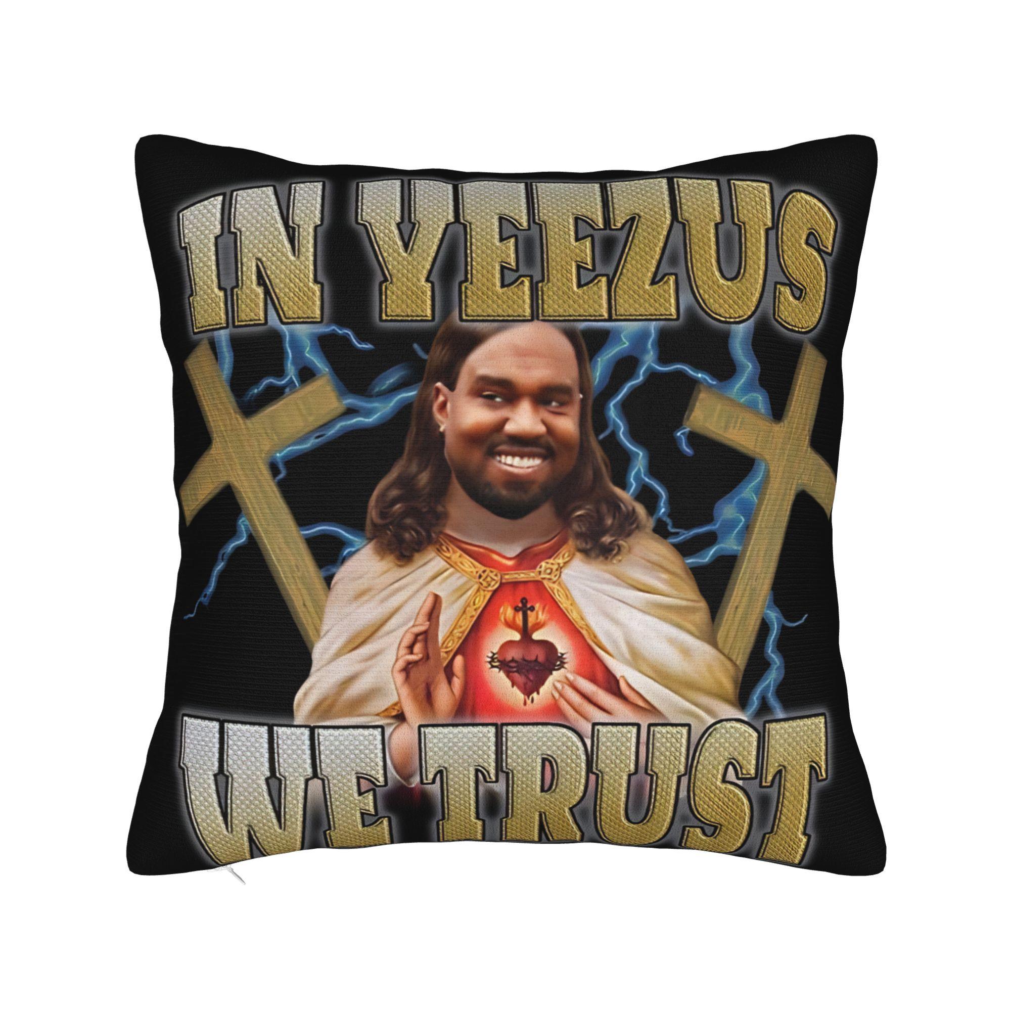 

Pillow Cover Kanye Meme We Trust Jesus Cute Funny Pillow Case For Couch Sofa Bedroom Pillowcases 12x12Inch