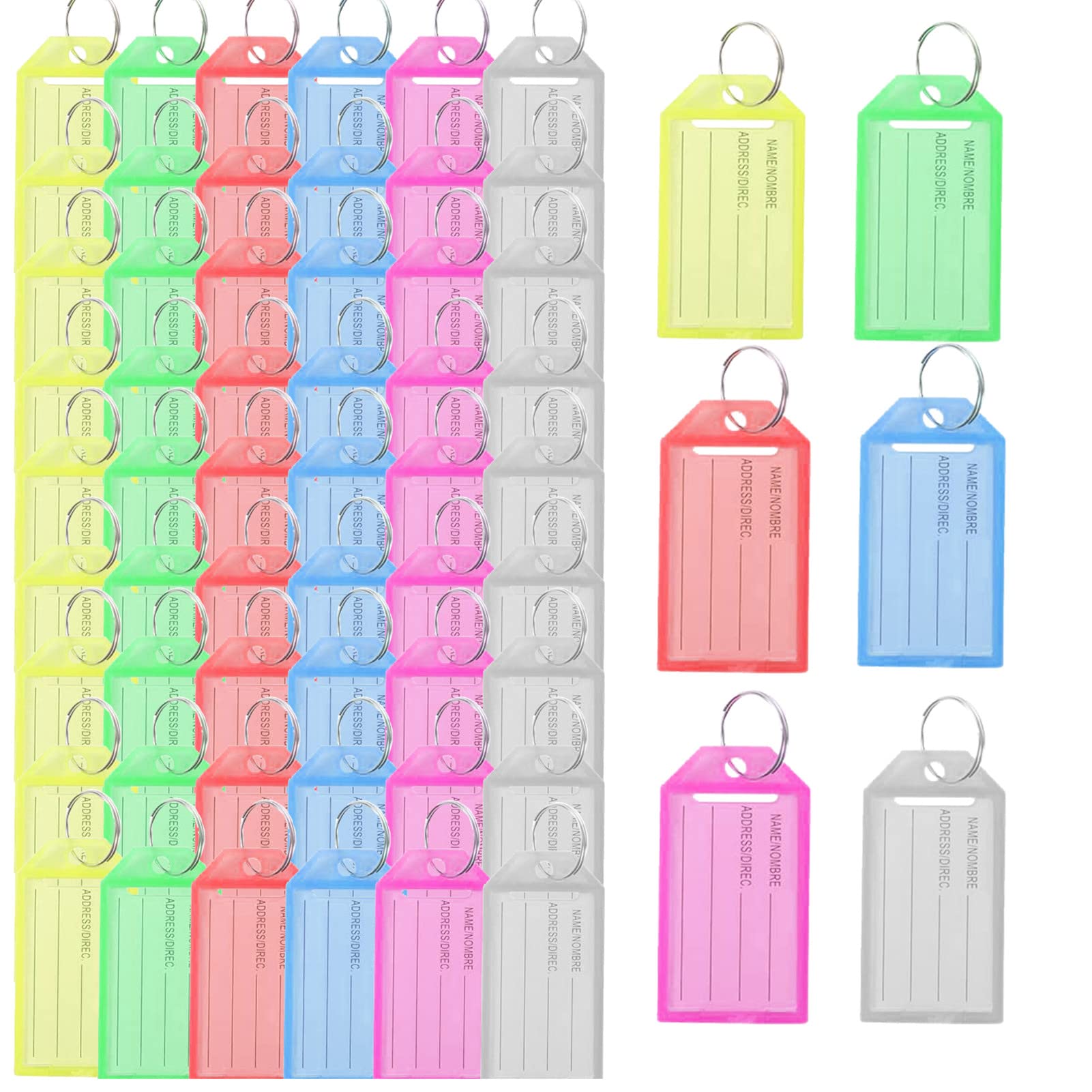 Пластиковые брелоки BetterJonny, 60 штук, бирки для ключей, пластиковые ID-бирки для багажа, брелоки с окошком для этикетки и разъемным кольцом