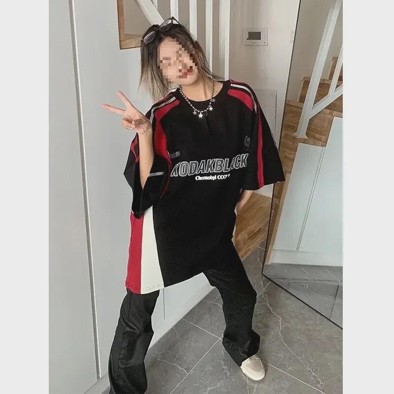 Red & Black Racing Oversized Street T-Shirts for Men & Women - Short-Sleeved Summer Tops