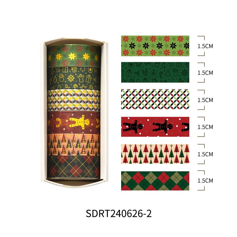 6rolls Merry Christmas Washi Tapes Set Gold Stamping Adhesive Masking Tape Decoration Stickers for Diary Gift Packing