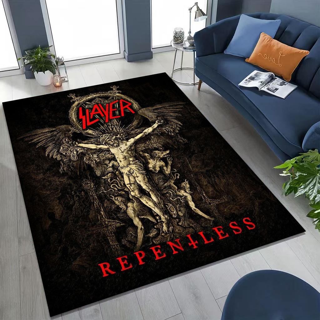 Slayer Heavy Metal Rock Band Skull Art Carpet Rug for Bedroom Living Room Sofa Home Doormat Decor,Large Non-slip Floor Mat