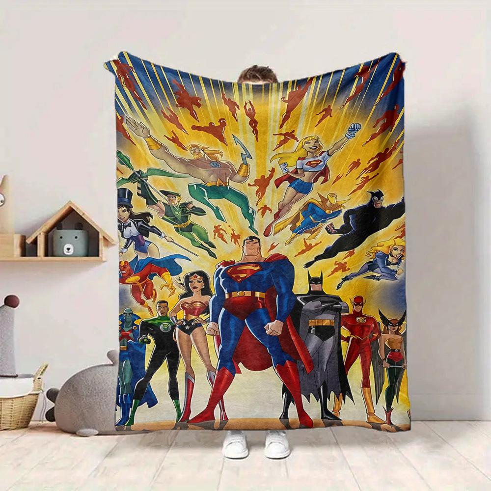 1pc Superheroes Justice Flannel Throw Blanket - Lightweight Soft Warm All-Season Blanket for Sofa, Bed, Travel, Camping  L1029061