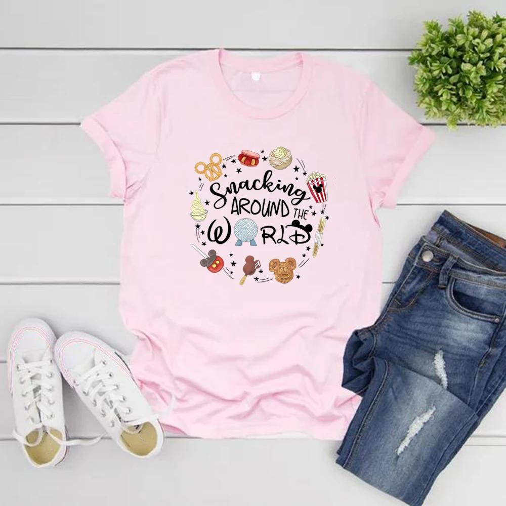 Snacking Around The World T-Shirt Epcot T Shirt Women T-shirt Short Sleeve Graphic T Shirts Matching Shirts Casual Tops Tees