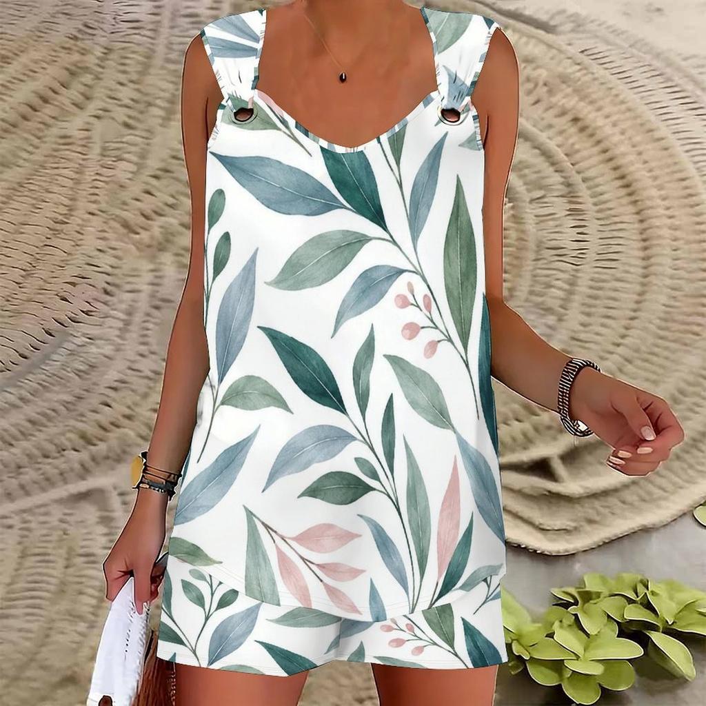 Women Plus Size Sleeveless V Neck Red Black Checkered Printed Two Piece Set Ring Strap Tank Top With Pockets Shorts