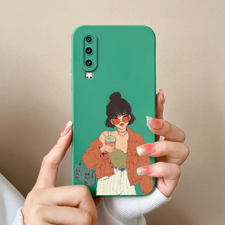 Compatible For Huawei P60 Y5 Y6 Y7 Y9 Y9A P30 P40 Trendy Girl Phone Case Lens Protection Soft Liquid Silicone Anti Drop Shell For Huawei Bumper Cover