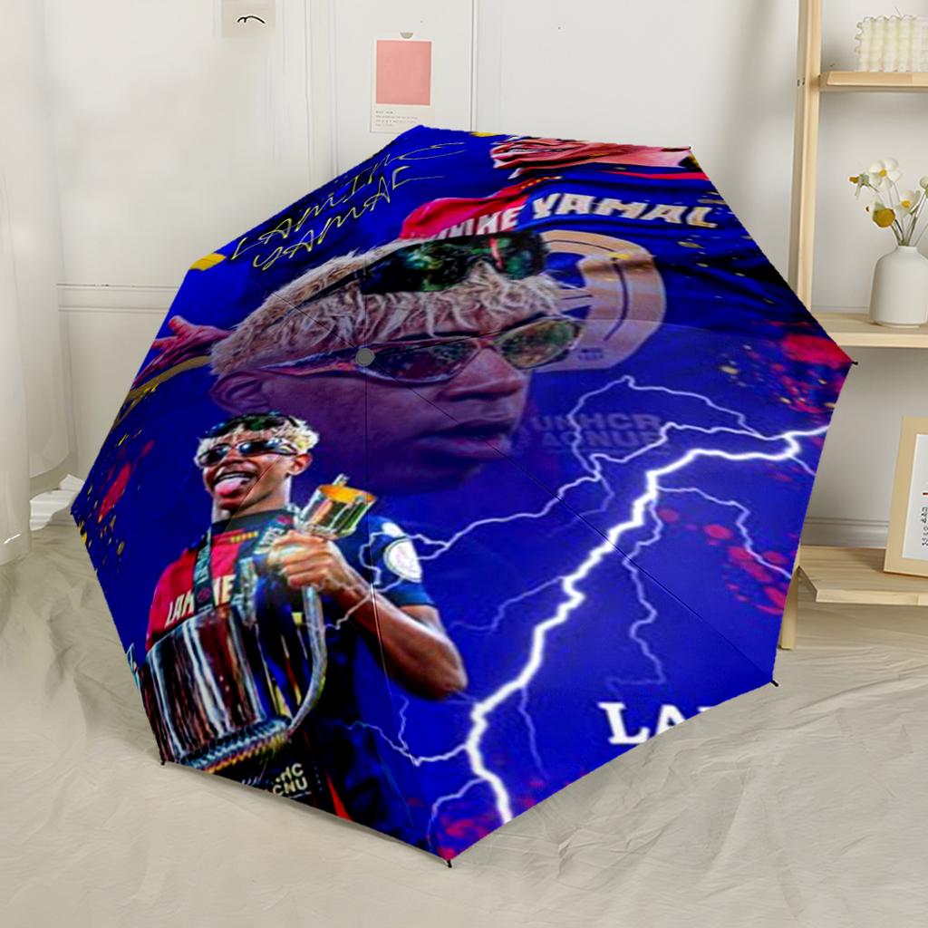 Lamine Yamal's Spain Football Player Pose Automatic Umbrella Compact 8-Rib Design Foldable Design Travel Essential Stylish Accessory Perfect Gift for 