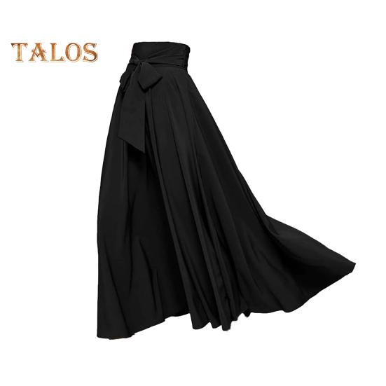 

Женская макси-юбка на шнуровке с высокой талией трапециевидной формы, большие качели, сплошной цвет, широкая полоса, плиссированная длина до щиколотки, свободная весенне-летняя юбка в коммутационном стиле XL чёрный