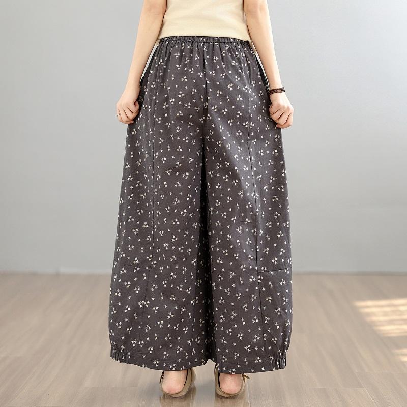 Plus size Vintage plaid high Waist Casual loose spring Summer wide leg Pants Women Trousers