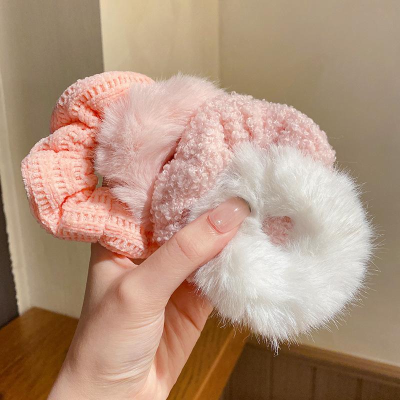 7Pcs/Set Sweet Furry Hair Scrunchies Elastic Rubber Bands Ponytail Holder Rubber Ties For Women Girls Hair Accessories