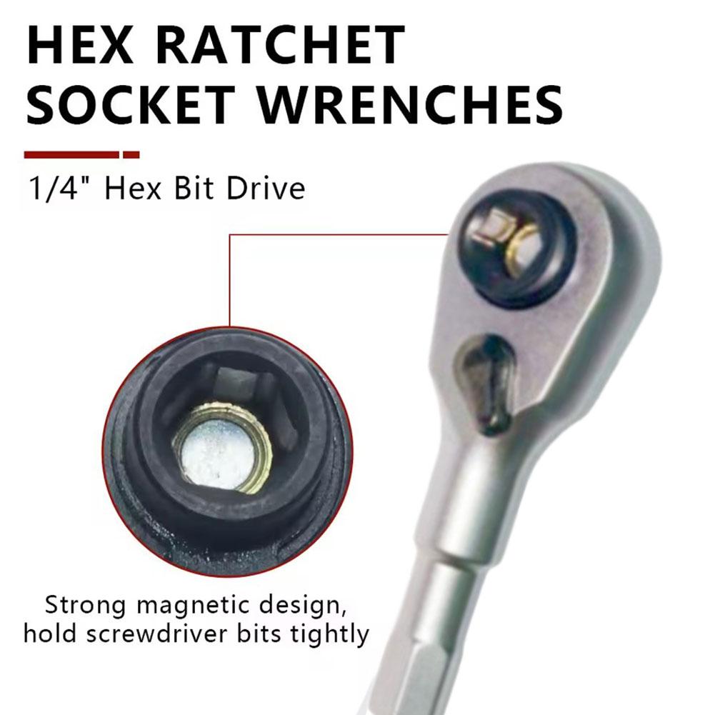 2-in-1 Mini Ratchet Wrench Adapter, Magnetic 1/4" Hex Bit Holder & 1/4" Drive For Socket, For Tight Spaces,Tools, EDC Ratch X6O5