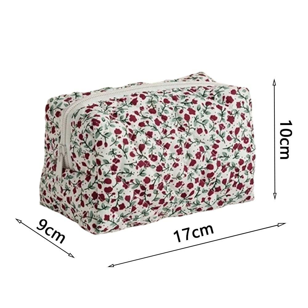 Portable Quilted Cotton Makeup Bag Flower Printed Large Capacity Travel Toiletry Bag Cosmetic Organizer for Women