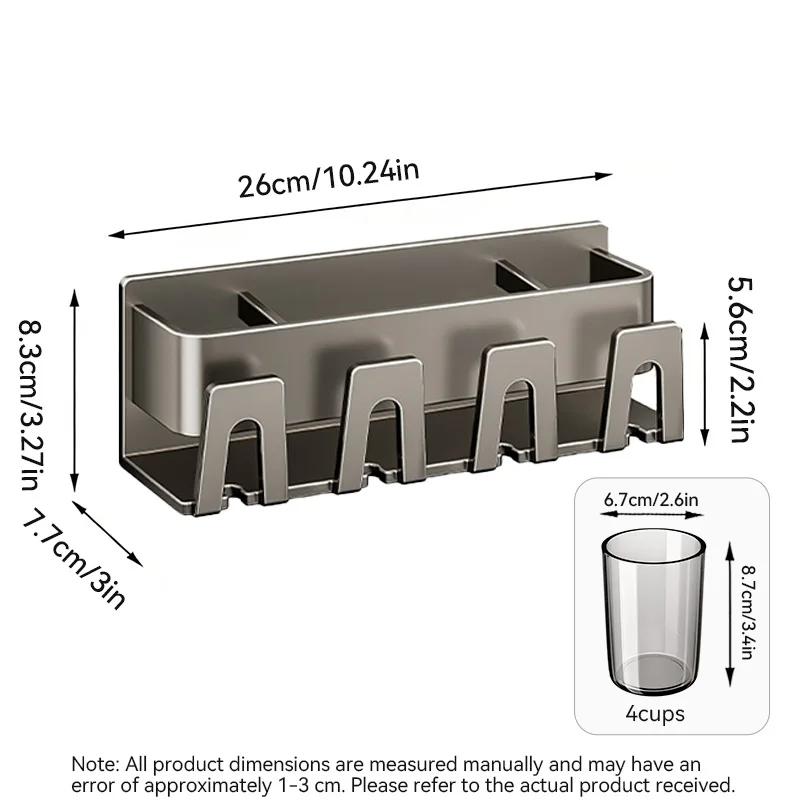 

Wall Mounted Aluminum Toothbrush Holder No Drill Bathroom Organizer with Cups Waterproof Rustproof Storage Rack