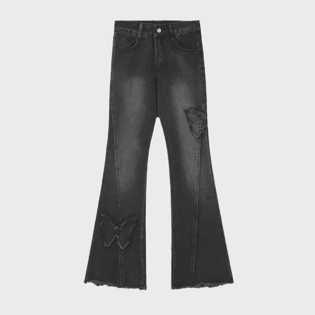 2024 High-Waisted Butterfly Flared Jeans for Plus-Size Women